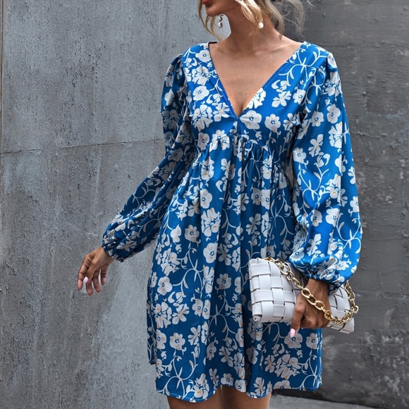 V neck open back floral print mini dress - BRICK - Picture 5 of 16